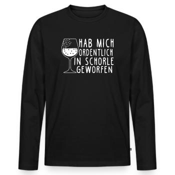 Hab mich ordentlich in Schorle geworfen - Männer Premium Bio Langarmshirt - Schwarz - Vorne - Nico (187cm)