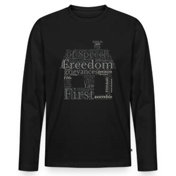 Liberté d’expression - Wordcloud - T-shirt manches longues Premium bio Homme - noir - Devant - Nico (187cm)