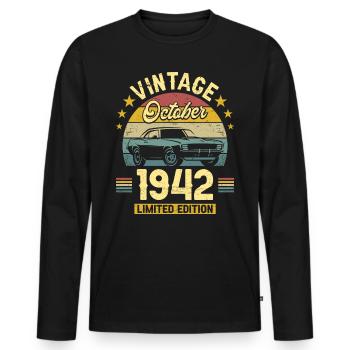 Vintage October 1942 80 Years Anniversary - Men's Premium Organic Long Sleeve Shirt - black - Front - Nico (187cm)