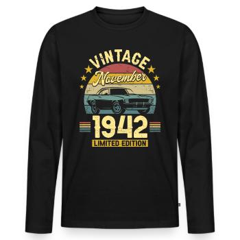 Vintage November 1942 80 years Anniversary - Men's Premium Organic Long Sleeve Shirt - black - Front - Nico (187cm)