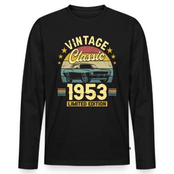 Voiture Vintage 1953 70 Ans Anniversaire - T-shirt manches longues Premium bio Homme - noir - Devant - Nico (187cm)
