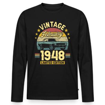 Vintage February 1948 75 years anniversary - Men's Premium Organic Long Sleeve Shirt - black - Front - Nico (187cm)