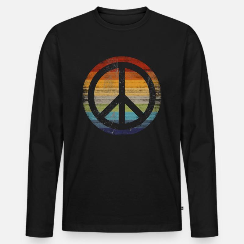 Friedenssymbol Retro - Männer Premium Bio Langarmshirt - Schwarz