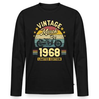 Vintage biker born in March 1968 55 years anniversary - Men's Premium Organic Long Sleeve Shirt - black - Front - Nico (187cm)