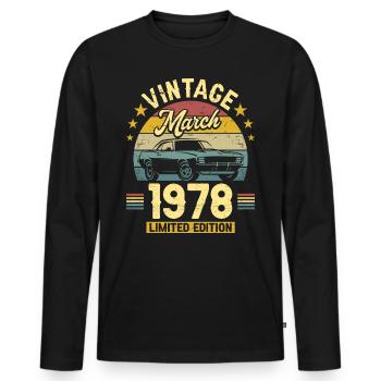 Vintage March 1978 45 years anniversary - Men's Premium Organic Long Sleeve Shirt - black - Front - Nico (187cm)