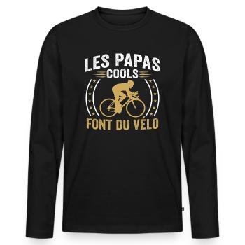 Les papas cools font du vélo - T-shirt manches longues Premium bio Homme - noir - Devant - Nico (187cm)