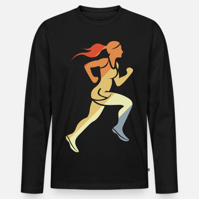 Läufermädchen Retro-Stil - Männer Premium Bio Langarmshirt - Schwarz