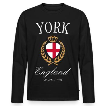York England Coat of Arms Crown – Travel Souvenir - Men's Premium Organic Long Sleeve Shirt - black - Front - Nico (187cm)