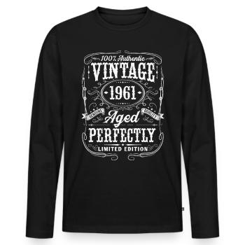 Jahrgang 1961 geboren Vintage Retro Geburtstag - Männer Premium Bio Langarmshirt - Schwarz - Vorne - Nico (187cm)