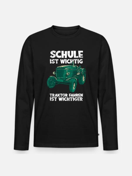 Traktor Schule - Männer Premium Bio Langarmshirt - Schwarz