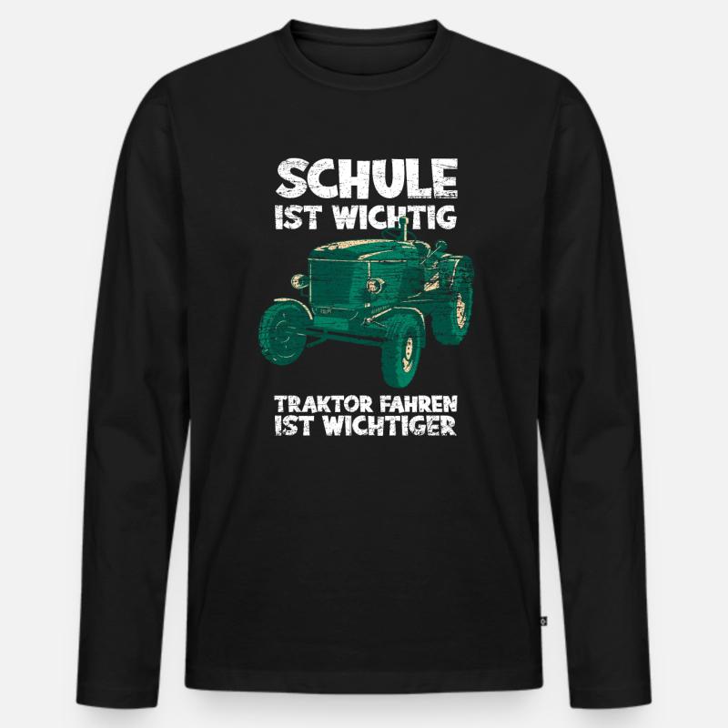 Traktor Schule - Männer Premium Bio Langarmshirt - Schwarz