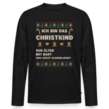 Christkind Lustige Weihnachten mit Bier Alkohol - Männer Premium Bio Langarmshirt - Schwarz - Vorne - Nico (187cm)