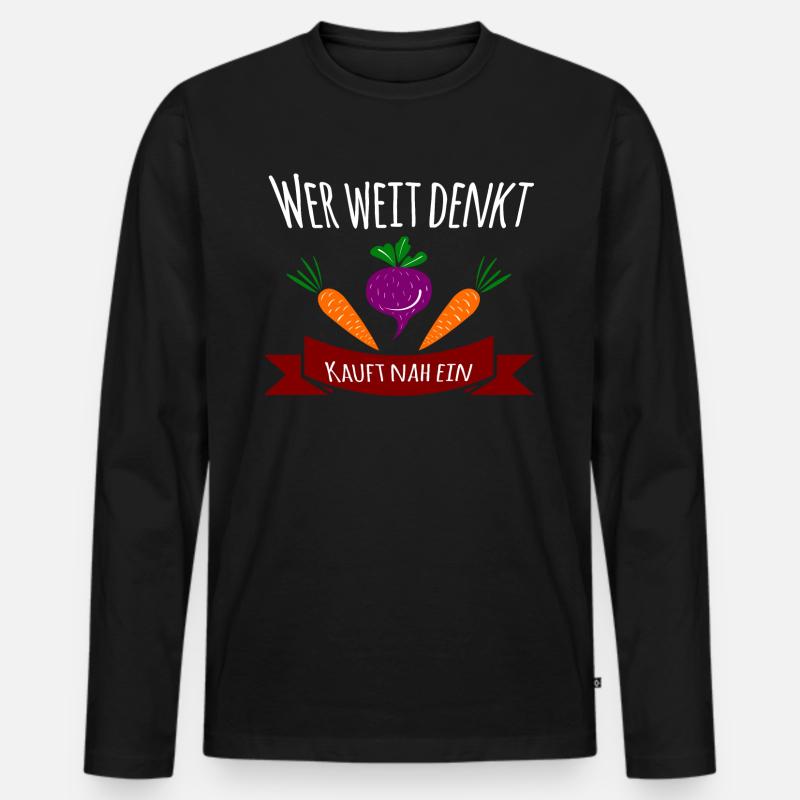 Wer weit denkt kautf nah ein - Männer Premium Bio Langarmshirt - Schwarz