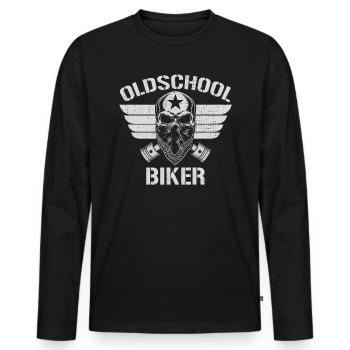 Old School Biker Bandana I Motorcycle Bike Skull - Men's Premium Organic Long Sleeve Shirt - black - Front - Nico (187cm)