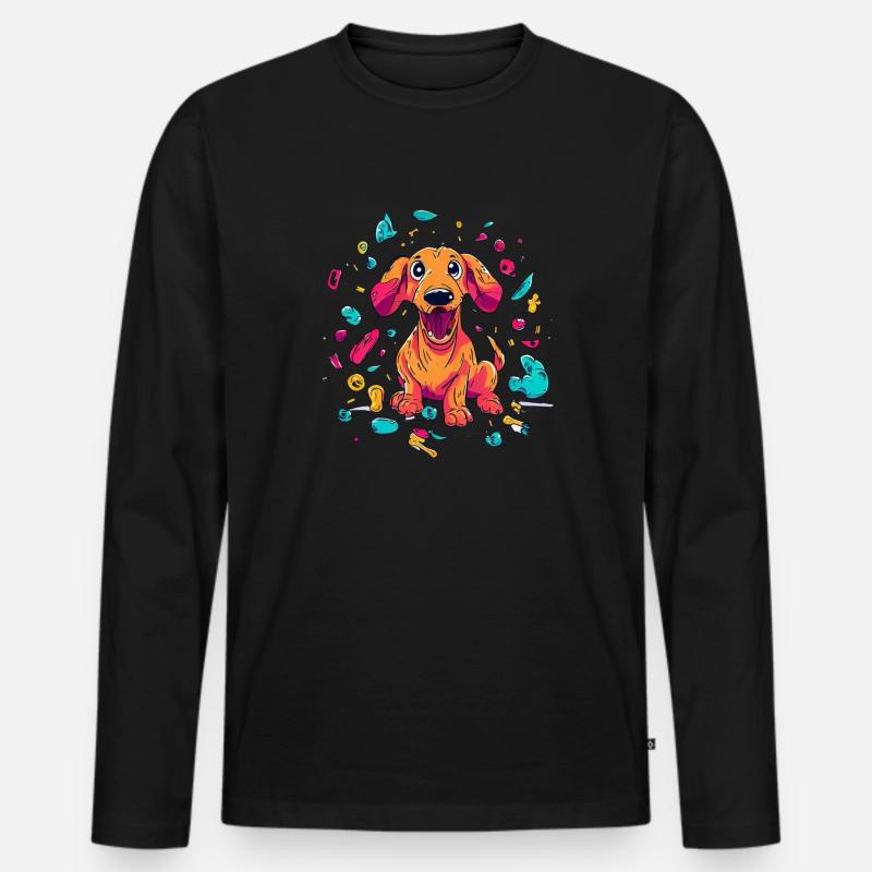 Verspielter Dackelwelpen-Unfug - Männer Premium Bio Langarmshirt - Schwarz
