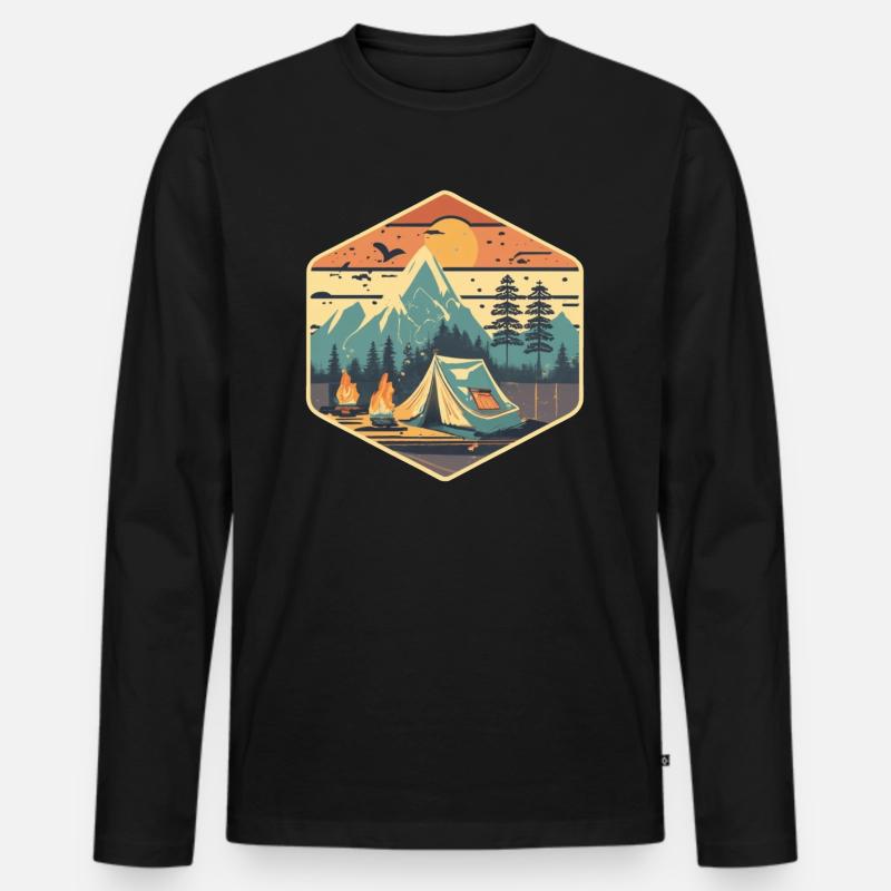 Camper,Outdoor-Abenteuer erwartet Sie - Männer Premium Bio Langarmshirt - Schwarz