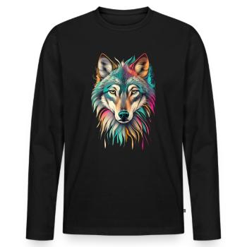 Wolf Portrait Colorful Artwork | Animal motif wolf - Men's Premium Organic Long Sleeve Shirt - black - Front - Nico (187cm)