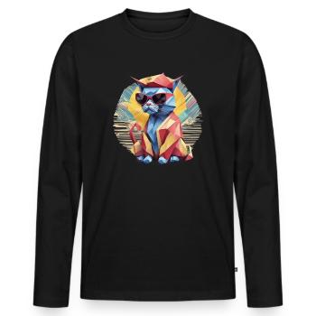 Cool cat in origami style - Men's Premium Organic Long Sleeve Shirt - black - Front - Nico (187cm)