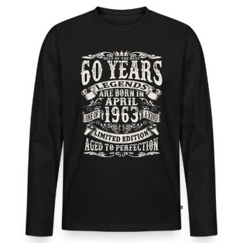 April 1963 - 60 years old - 60th birthday - Men's Premium Organic Long Sleeve Shirt - black - Front - Nico (187cm)