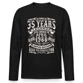 April 1988 - 35 Jahre alt - 35. Geburtstag - Männer Premium Bio Langarmshirt - Schwarz - Vorne - Nico (187cm)