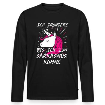 Einhorn Shirt · Rosa Haare · Ironie Geschenk - Männer Premium Bio Langarmshirt - Schwarz - Vorne - Nico (187cm)