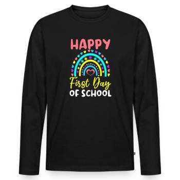 Premier jour d’école Bon premier jour Arc-en-ciel - T-shirt manches longues Premium bio Homme - noir - Devant - Nico (187cm)