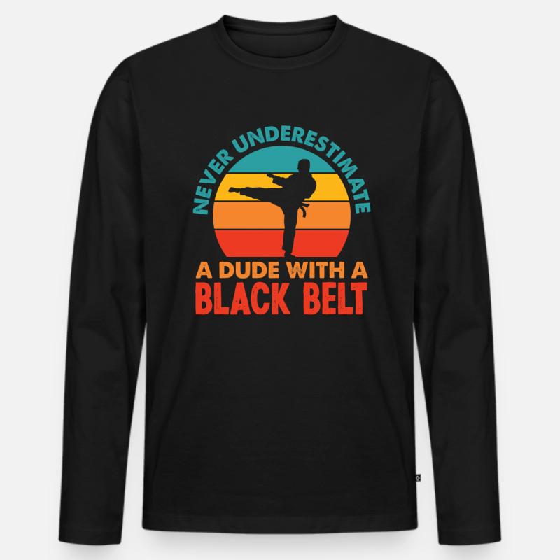 Retro Karate Schwarzer Gürtel Geschenk - Männer Premium Bio Langarmshirt - Schwarz