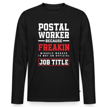 Emploi de commis de poste - T-shirt manches longues Premium bio Homme - noir - Devant - Nico (187cm)