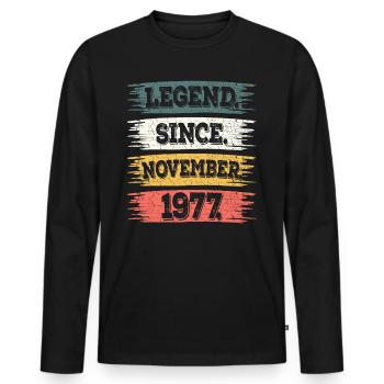 Legend since November 1977 45 years anniversary - Men's Premium Organic Long Sleeve Shirt - black - Front - Nico (187cm)