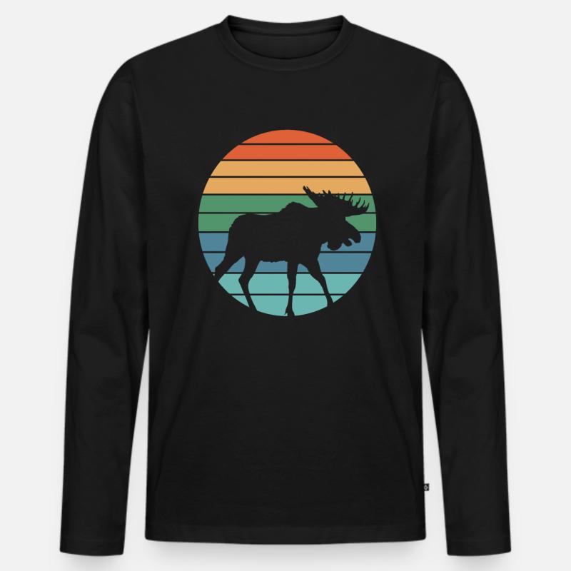 Retro Hirsch Hirschjäger Jagd - Männer Premium Bio Langarmshirt - Schwarz