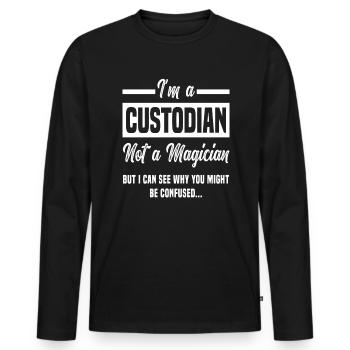 Schulhausmeister Magier Spruch - Männer Premium Bio Langarmshirt - Schwarz - Vorne - Nico (187cm)
