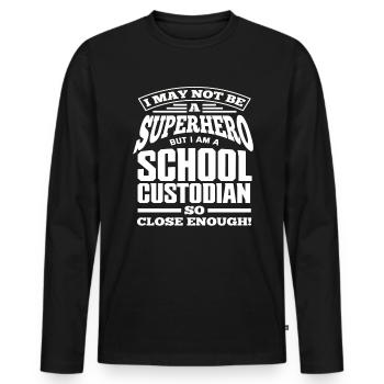 Schulhausmeister Superheld - Männer Premium Bio Langarmshirt - Schwarz - Vorne - Nico (187cm)