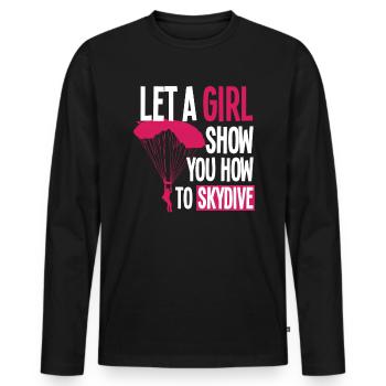Skydiving Girl Hobby Gift - Men's Premium Organic Long Sleeve Shirt - black - Front - Nico (187cm)