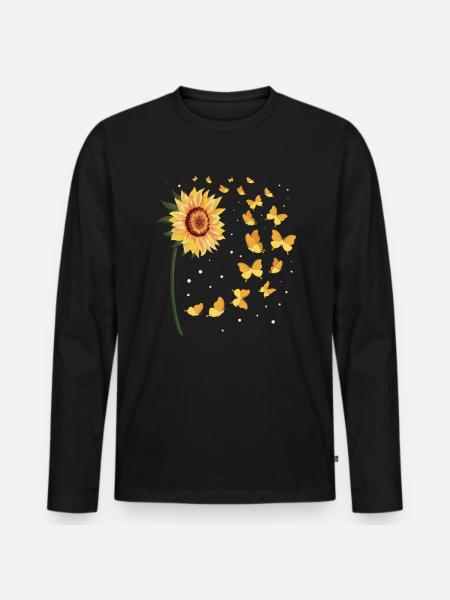 Solsikke sommerfugle - Premium økologisk langærmet T-shirt til mænd - sort