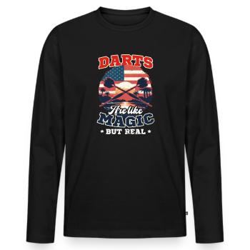 Dart-Darts wie Magie, aber echt - Männer Premium Bio Langarmshirt - Schwarz - Vorne - Nico (187cm)