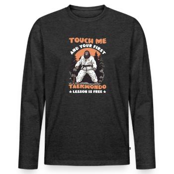 Taekwondo-Kämpfer Berühre mich für die Lektion - Männer Premium Bio Langarmshirt - Anthrazit meliert - Vorne - Nico (187cm)