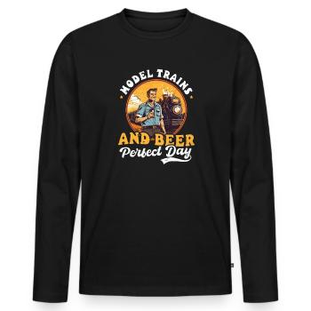 Model Railroad Model Trains And Beer - Men's Premium Organic Long Sleeve Shirt - black - Front - Nico (187cm)