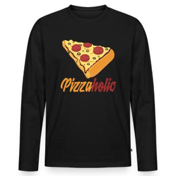 Pizzaholic pizzaholic slice pizza cadeau - T-shirt manches longues Premium bio Homme - noir - Devant - Nico (187cm)