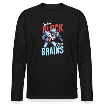 Fußball-Halloween blockiert Gehirne - Männer Premium Bio Langarmshirt - Schwarz - Vorne - Nico (187cm)