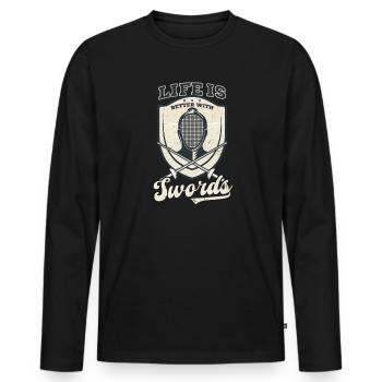 Mit Schwertern besser fechten - Männer Premium Bio Langarmshirt - Schwarz - Vorne - Nico (187cm)