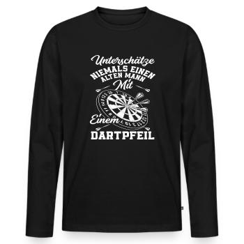 Dart Dartspieler Alter Mann - Männer Premium Bio Langarmshirt - Schwarz - Vorne - Nico (187cm)