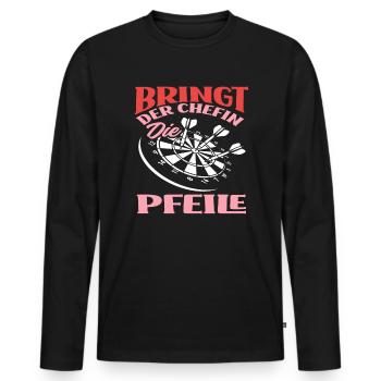 Chefin Frau Pfeile Dart Dartspielerin - Männer Premium Bio Langarmshirt - Schwarz - Vorne - Nico (187cm)