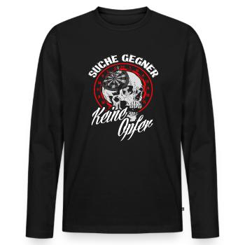 Suche Gegner Keine Opfer Dart Dartspieler - Männer Premium Bio Langarmshirt - Schwarz - Vorne - Nico (187cm)