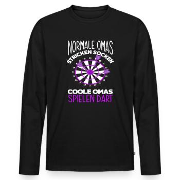 Oma Alte Frau Dart Dartspielerin - Männer Premium Bio Langarmshirt - Schwarz - Vorne - Nico (187cm)