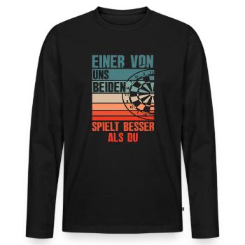 Joueur de fléchettes drôle rétro - T-shirt manches longues Premium bio Homme - noir - Devant - Nico (187cm)