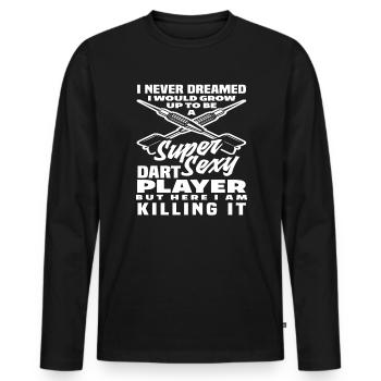 Joueur de fléchettes sexy - T-shirt manches longues Premium bio Homme - noir - Devant - Nico (187cm)