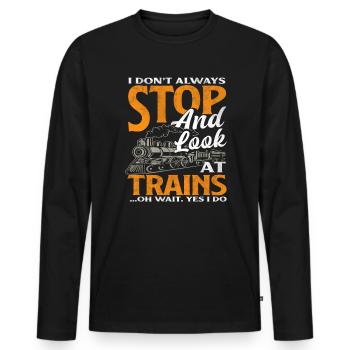 Train Trains Hobby Train Spotter - Men's Premium Organic Long Sleeve Shirt - black - Front - Nico (187cm)