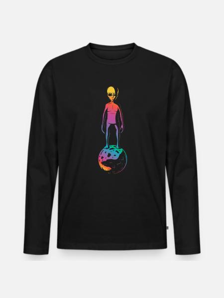 Bunter Alien Planet Geschenk - Männer Premium Bio Langarmshirt - Schwarz