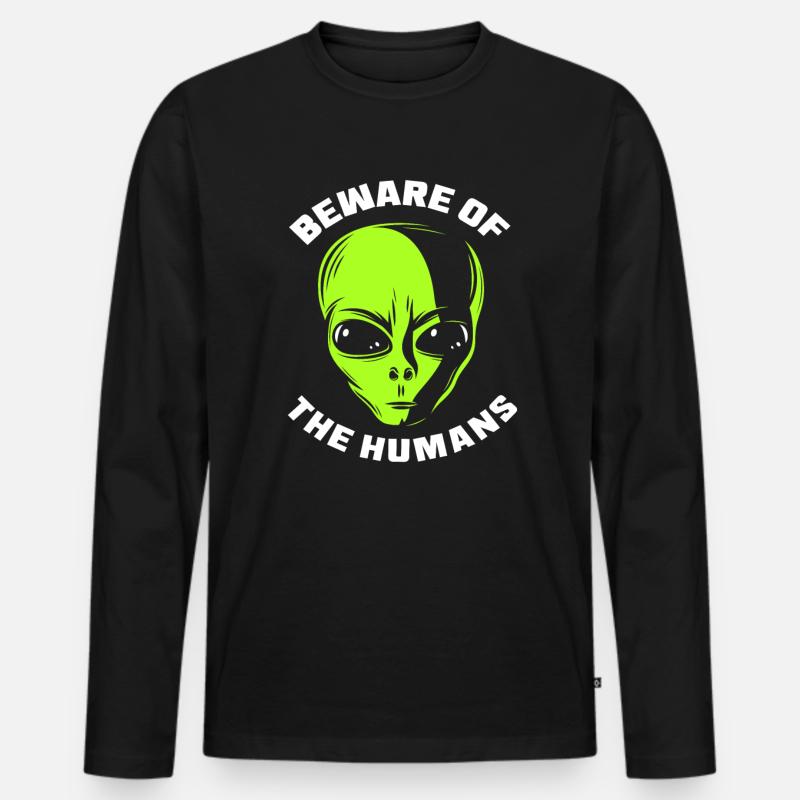 Alien Gesicht - Männer Premium Bio Langarmshirt - Schwarz