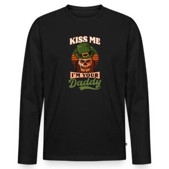 Drôle de St Patricks Day Embrasse-moi je suis ton papa - T-shirt manches longues Premium bio Homme - noir - Devant - Nico (187cm)